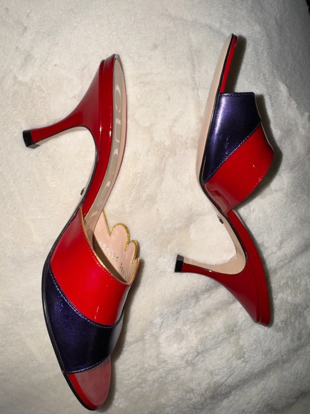 Gucci Red and Purple Patent Leather with gold trim Flame Mules - Picture 7 of 8